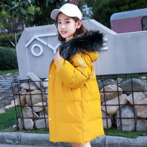 帛觉2019新款冬季中长款棉衣女童韩版棉袄外套中大童洋气棉服外套